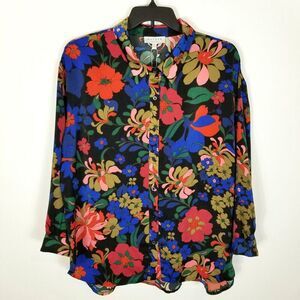 Hayden  Women Floral Button Down Blouse Top Sz M Long Sleeve Artsy Party Office
